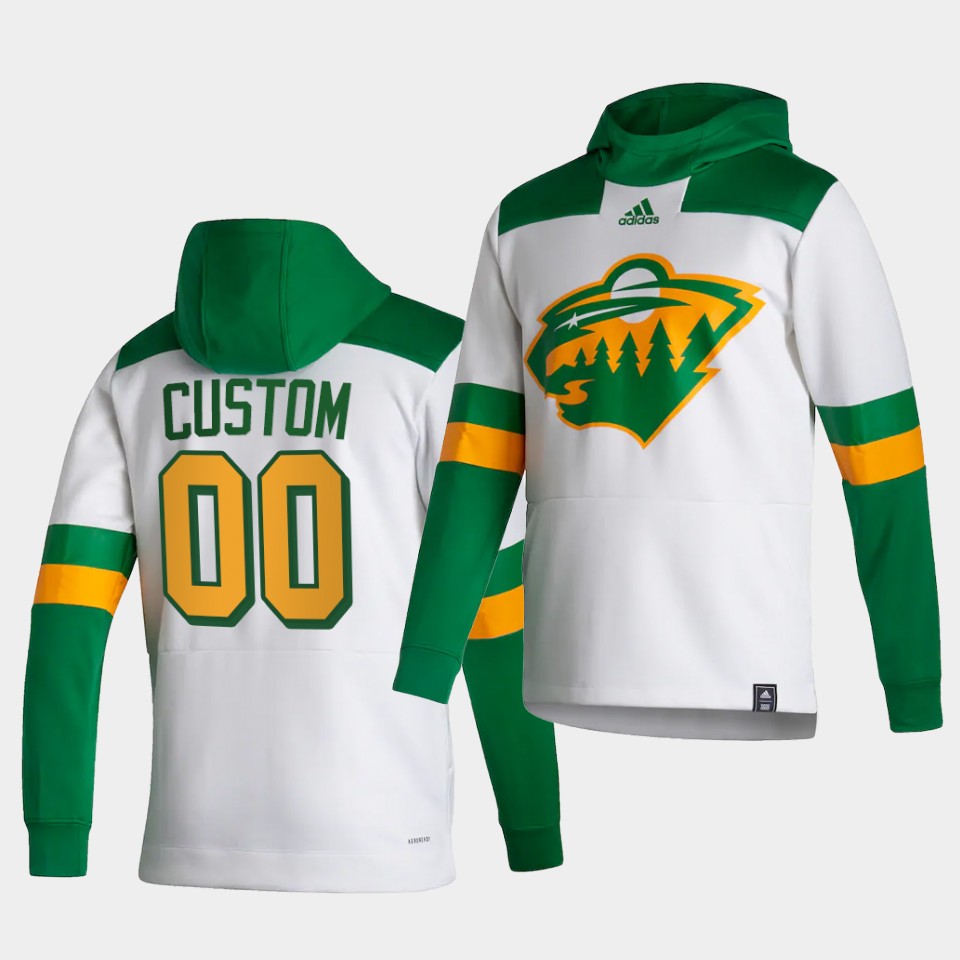 Men Minnesota Wild #00 Custom White NHL 2021 Adidas Pullover Hoodie Jersey